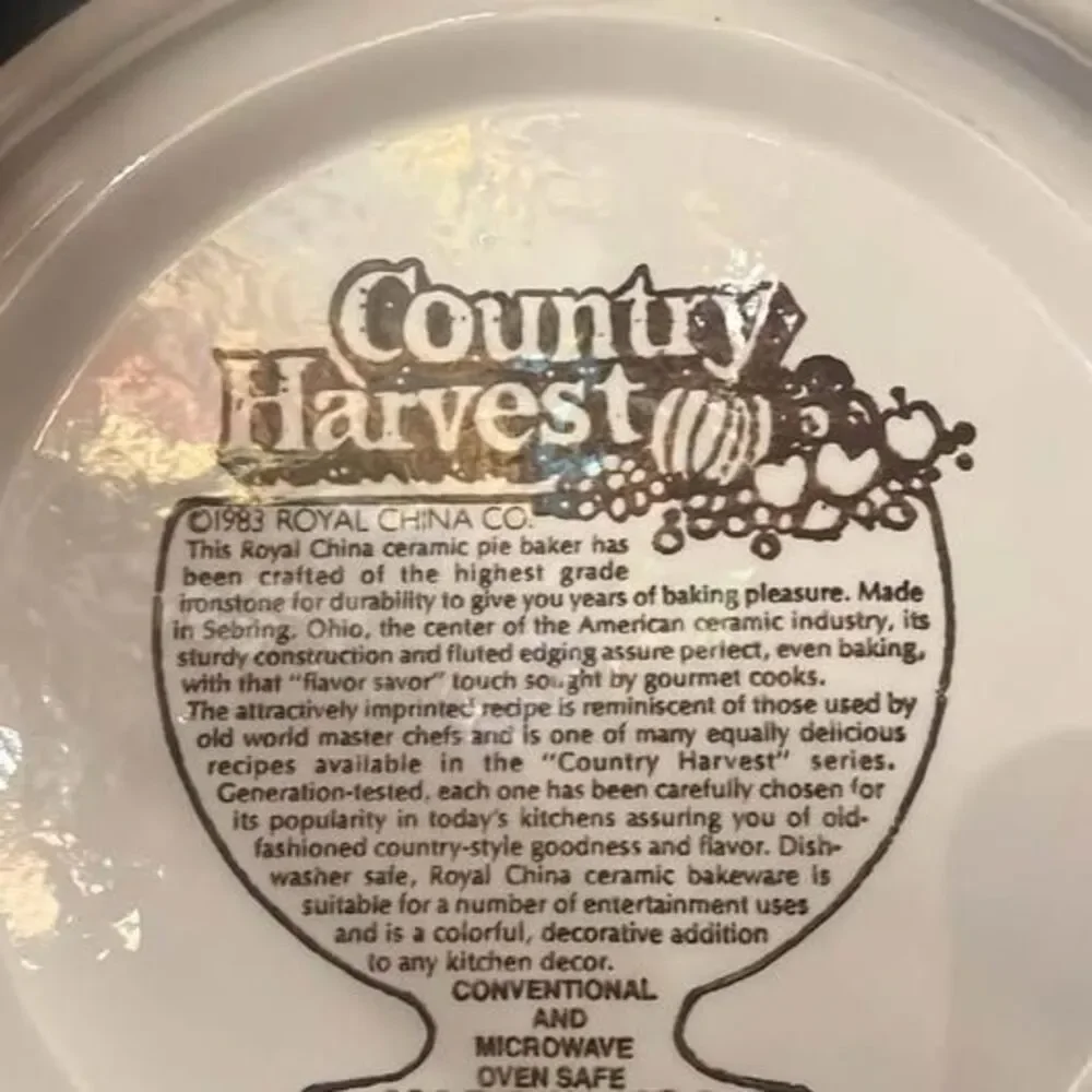 Vintage 80s Cherry Pie Plate with Recipe Country Harvest